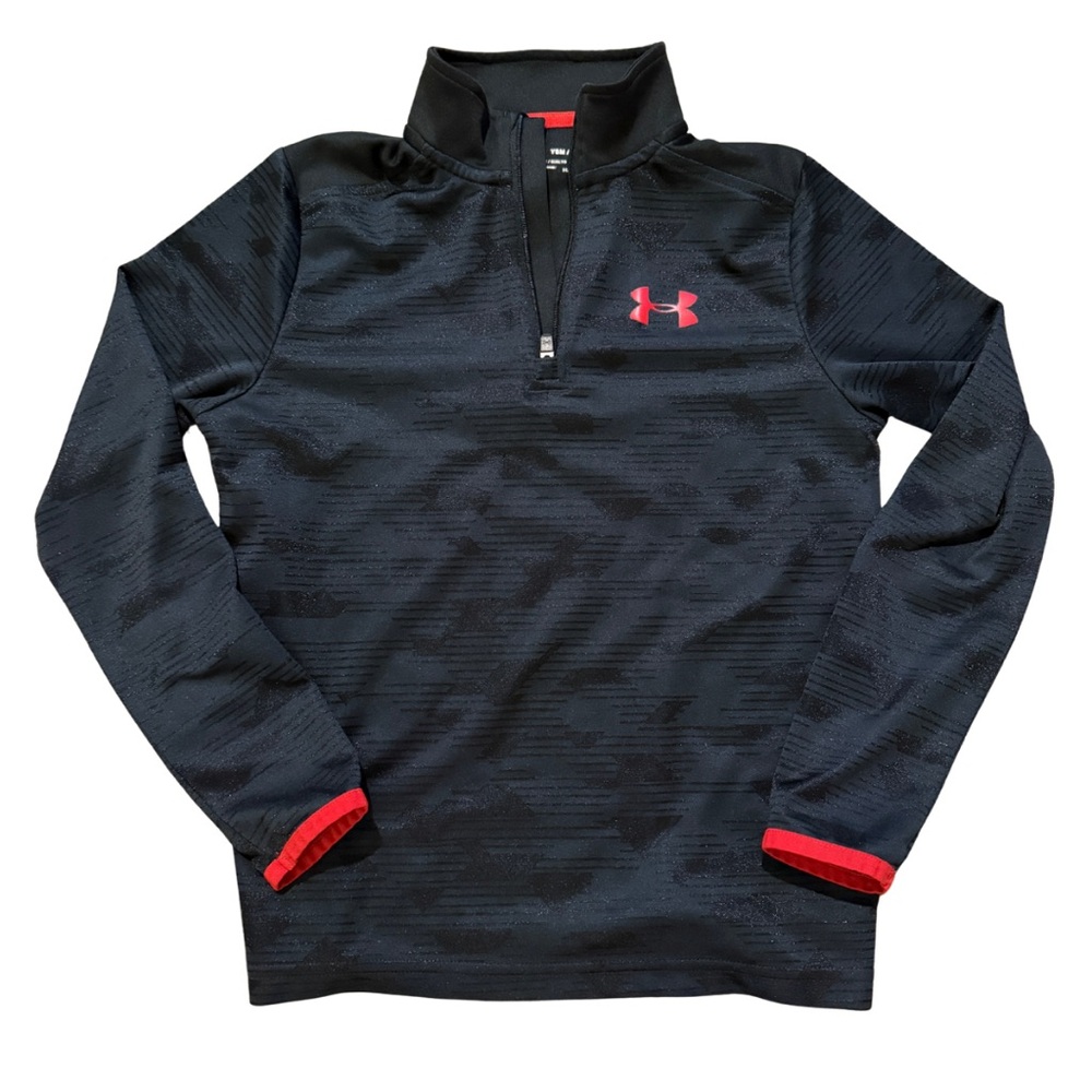Under Armour - Kid’s Black and Red Quarter Zip-Up - Size Youth Small